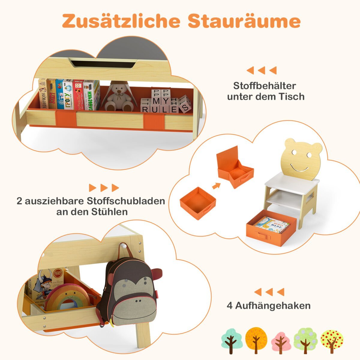 Vaikiškas stalas su 2 kėdėmis ir dvipuse lenta (Natūrali) – Paveikslėlis 4