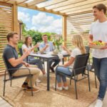 7 dalių lauko valgomojo komplektas su 6 kvėpuojančiomis kėdėmis ir medžio imitacijos stalviršiu – Paveikslėlis 9