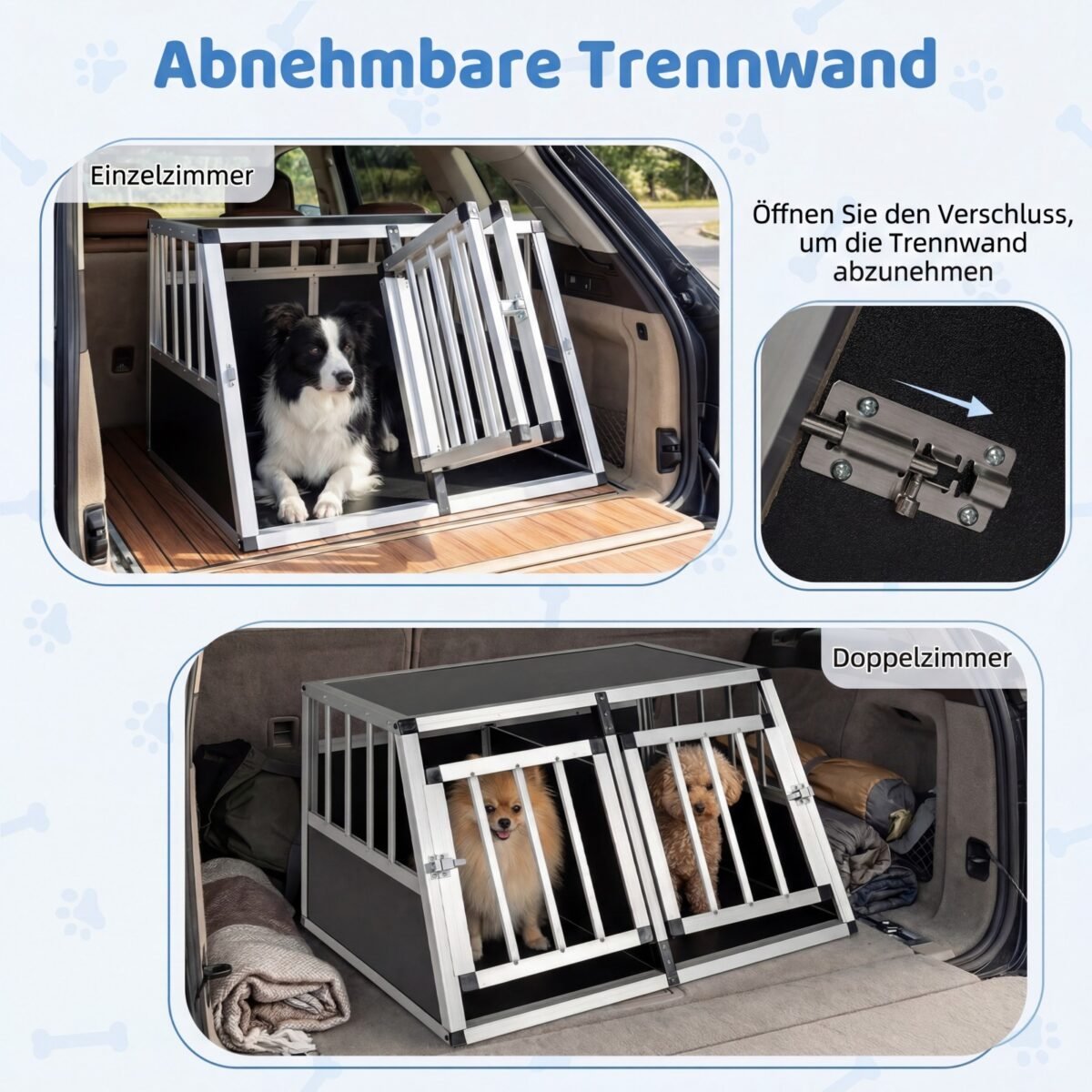 Aliumininė kelioninė šunų transportavimo dėžė su išimama pertvara (Sidabrinė) – Paveikslėlis 3