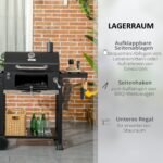 Anglinis grilis-rūkykla su termometru ir reguliuojamo aukščio anglių padėklu