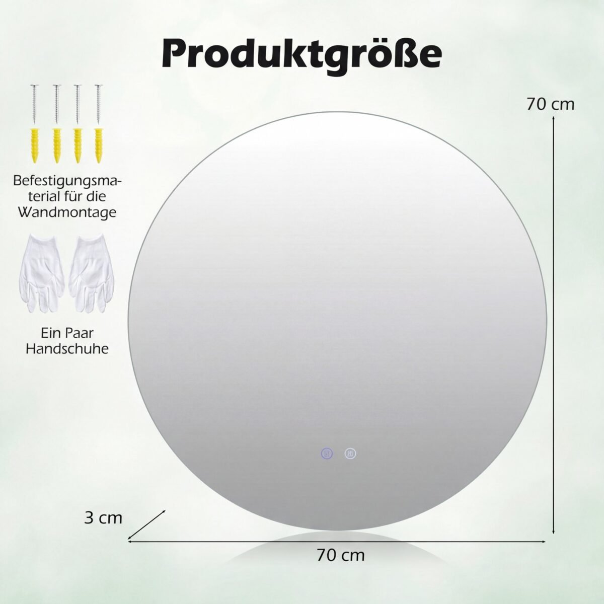 Apvalus LED vonios veidrodis su apsauga nuo rasojimo ir reguliuojamu apšvietimu (Sidabrinė) – Paveikslėlis 2