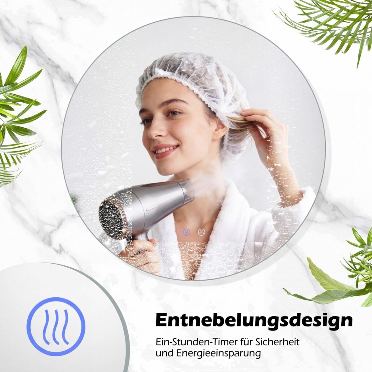 Apvalus LED vonios veidrodis su apsauga nuo rasojimo ir reguliuojamu apšvietimu (Sidabrinė) – Paveikslėlis 5