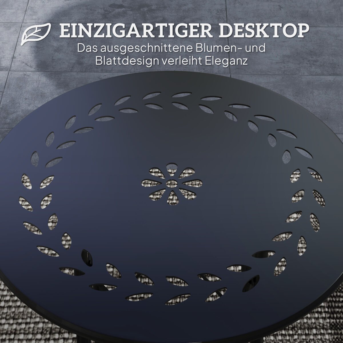 Apvalus plieninis lauko staliukas su gėlių raštu – Paveikslėlis 4