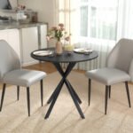 Apvalus valgomojo stalas medžio imitacijos paviršiumi ir X formos kojomis 80 cm – Paveikslėlis 2