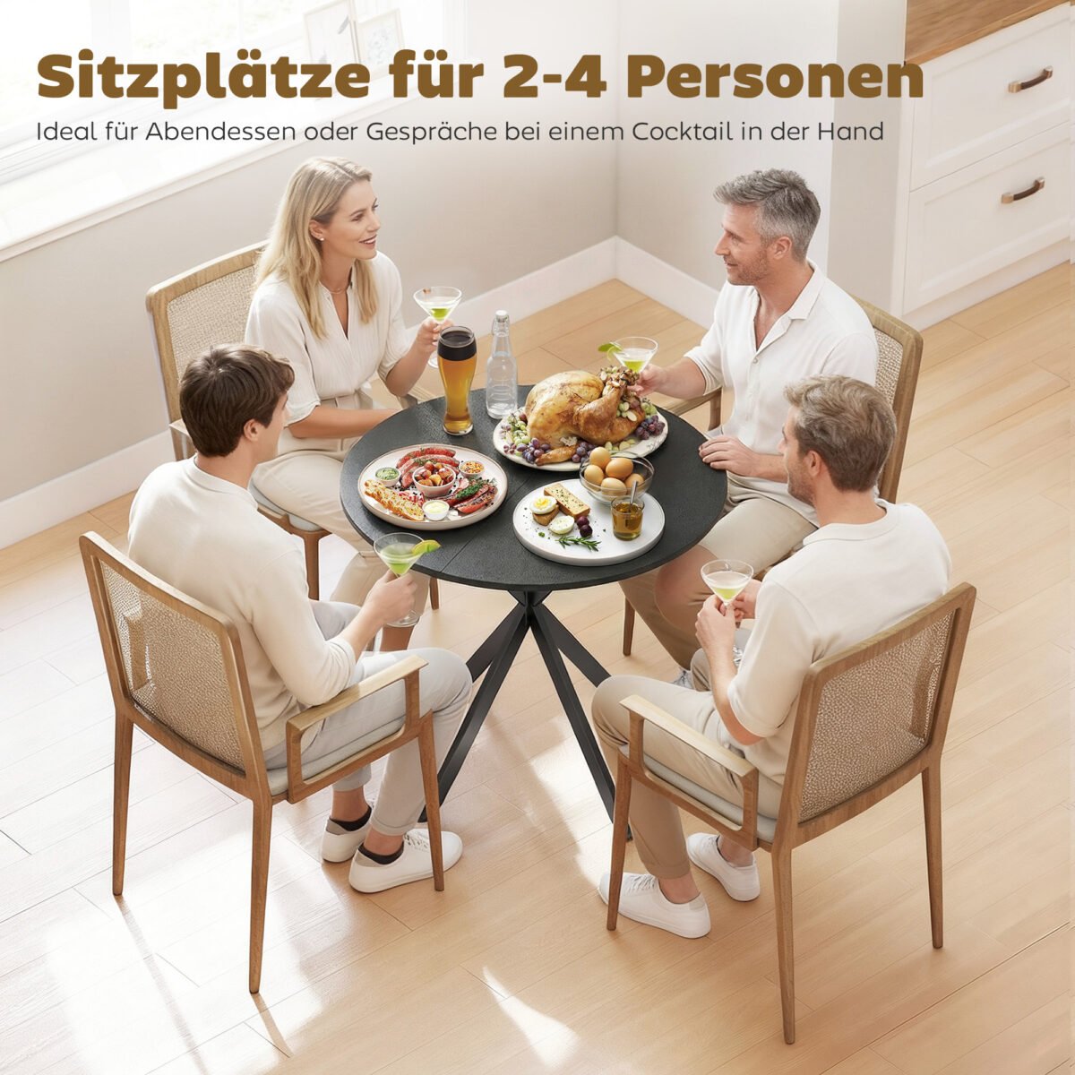 Apvalus valgomojo stalas medžio imitacijos paviršiumi ir X formos kojomis 80 cm – Paveikslėlis 4