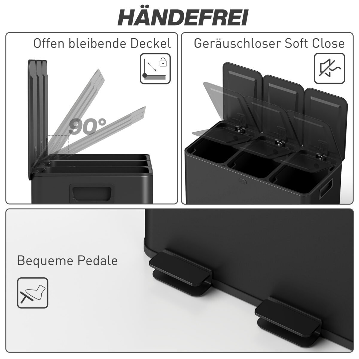 Atliekų rūšiavimo šiukšliadėžė su 3 x 15 L skyriais ir kvapų kontrolės sistema – Paveikslėlis 6