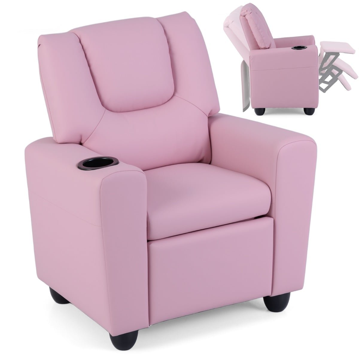 Atlošiamas vaikiškas fotelis su reguliuojamu atlošu ir kojų atrama (Rožinė)