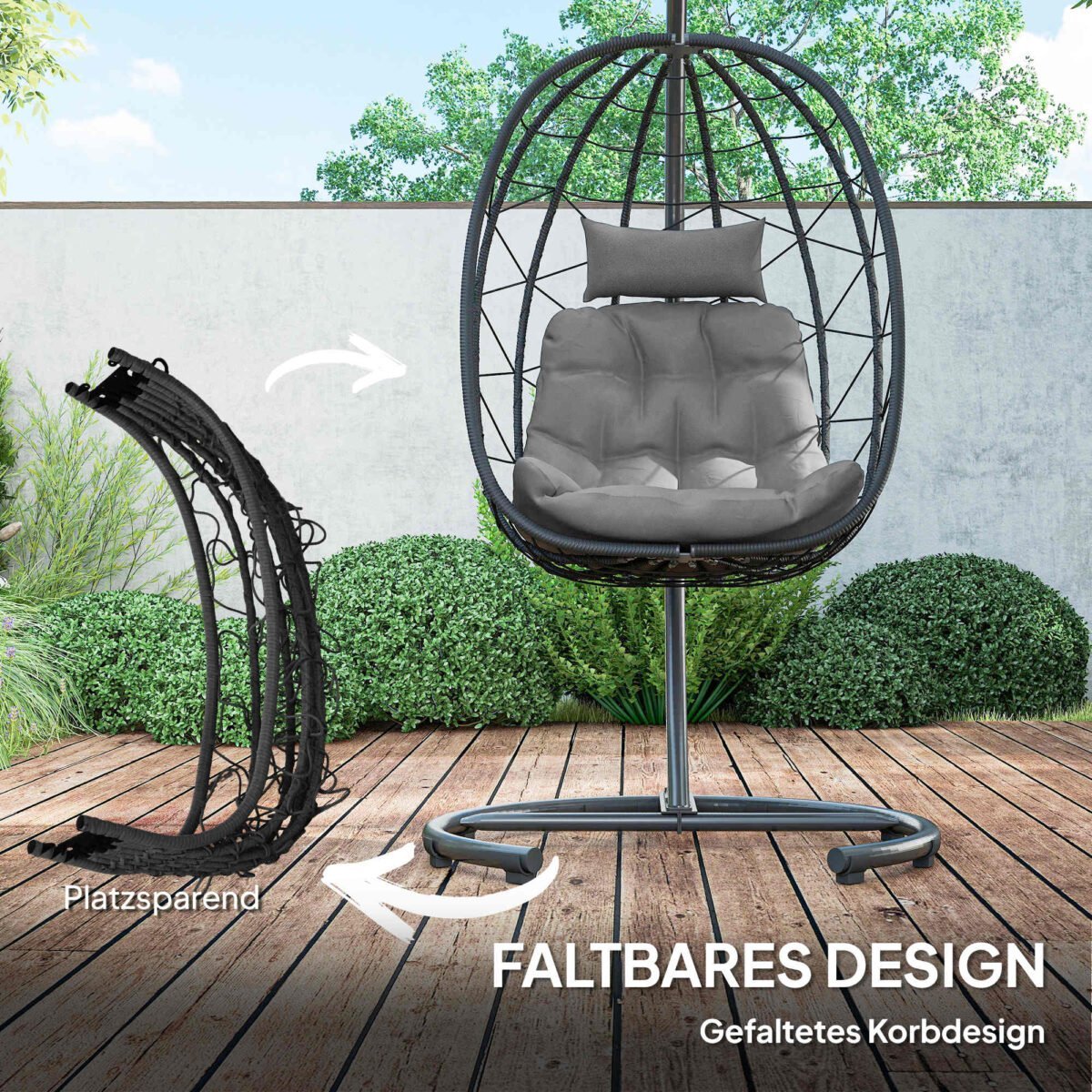 Atsparus oro sąlygoms kabantis kiaušinio formos lauko krėslas su patogia pagalvėle – Paveikslėlis 4