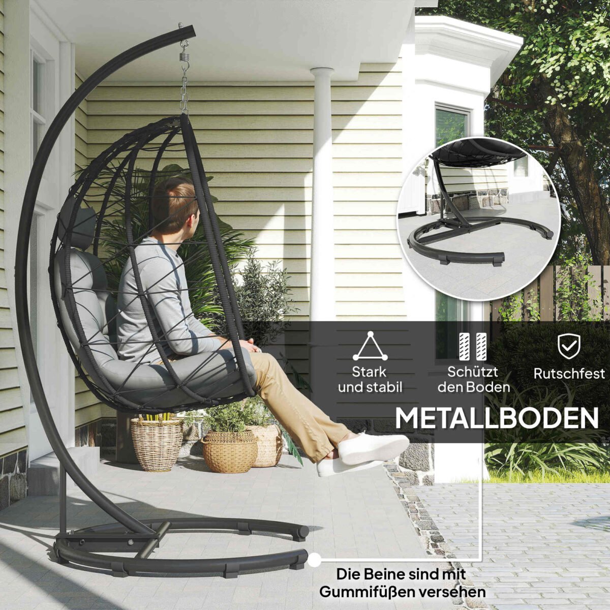 Atsparus oro sąlygoms kabantis kiaušinio formos lauko krėslas su patogia pagalvėle – Paveikslėlis 5