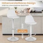 Aukščio reguliuojamų ir 360° pasukamų baro kėdžių dviejų dalių komplektas (Balta) – Paveikslėlis 3