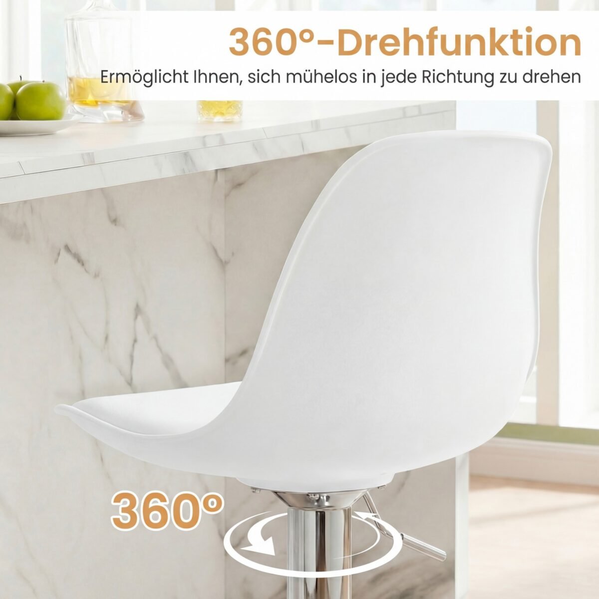 Aukščio reguliuojamų ir 360° pasukamų baro kėdžių dviejų dalių komplektas (Balta) – Paveikslėlis 5