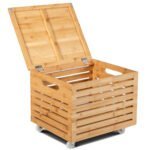 Bambukinė daiktadėžė su ratukais ir dangčiu (Natūrali)