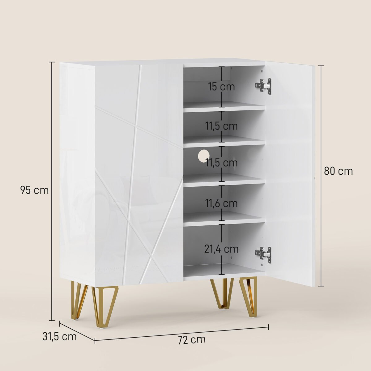 Batų spintelė su 2 durelėmis ir reguliuojamomis lentynomis – Paveikslėlis 3