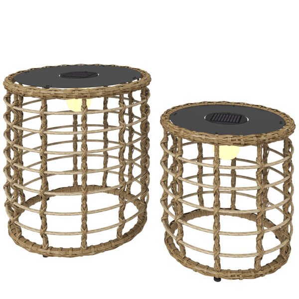 Boho stiliaus rataniniai pastatomi lauko šviestuvai su saulės baterijomis ir šviesos jutikliu 2 dalių rinkinys