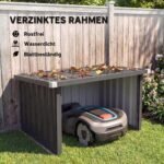 Cinkuoto plieno robotinės vejapjovės garažas su šlaitiniu stogu