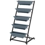 Daugiaaukštė oro sąlygoms atspari augalų lentyna su 5 vazonais