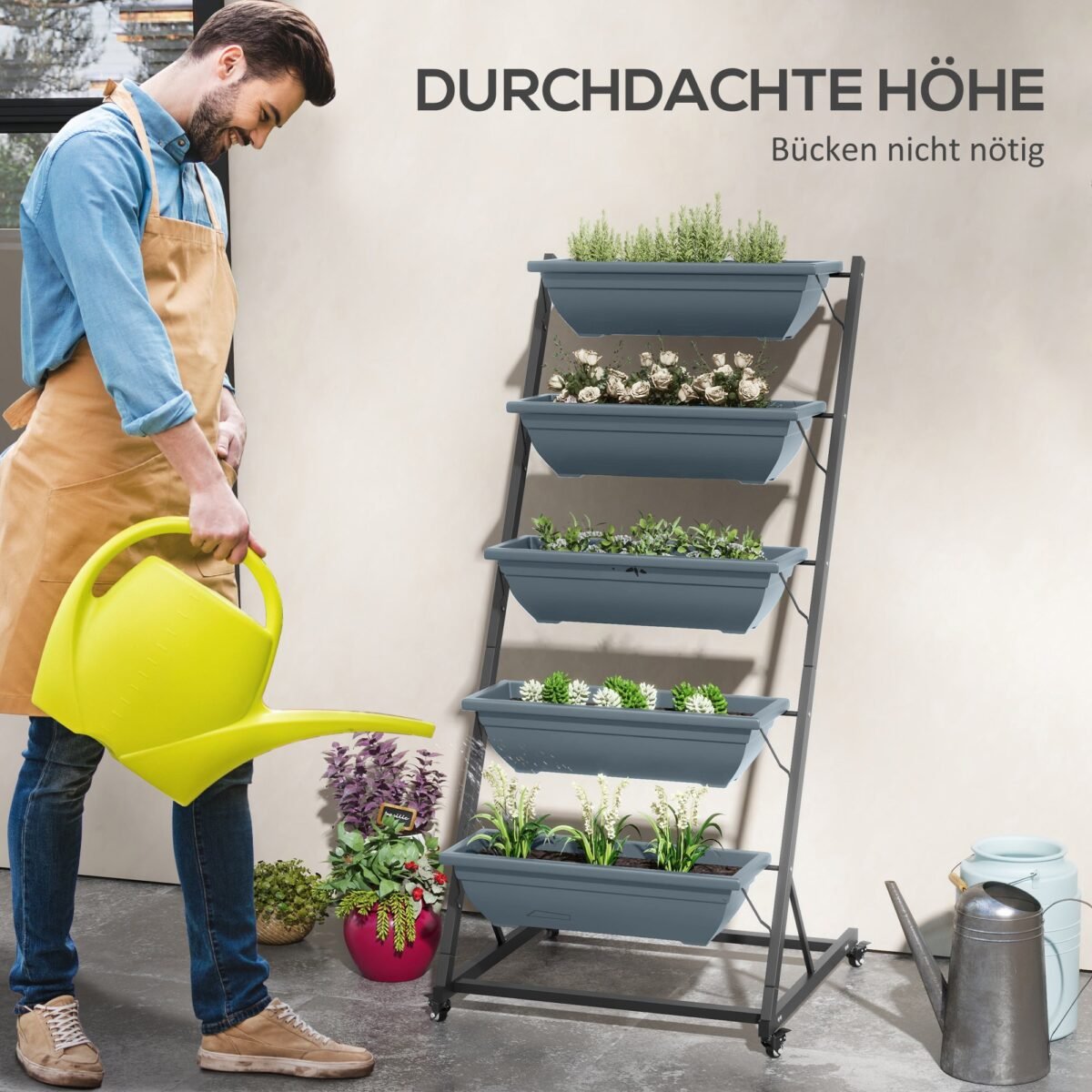 Daugiaaukštė oro sąlygoms atspari augalų lentyna su 5 vazonais – Paveikslėlis 5