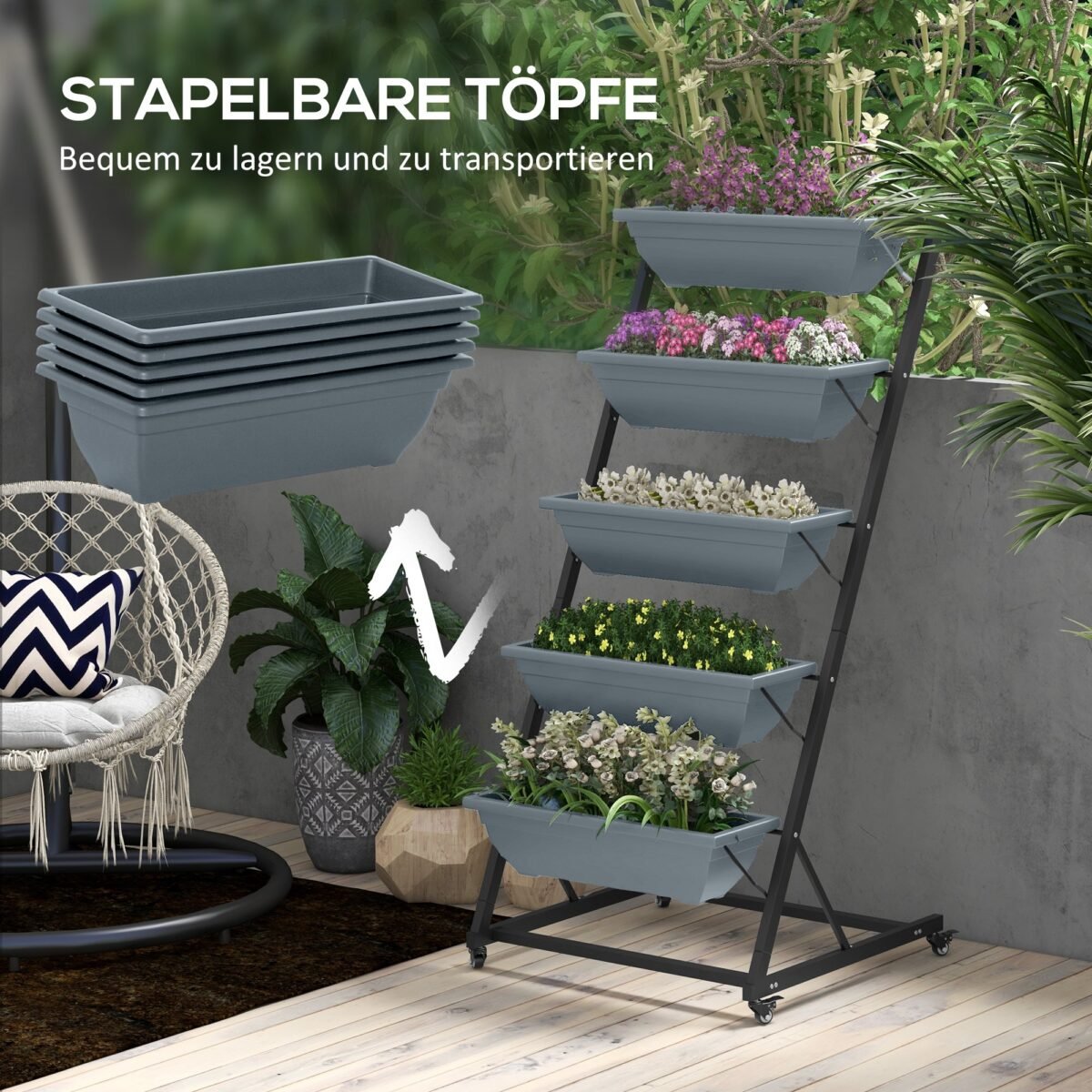 Daugiaaukštė oro sąlygoms atspari augalų lentyna su 5 vazonais – Paveikslėlis 8