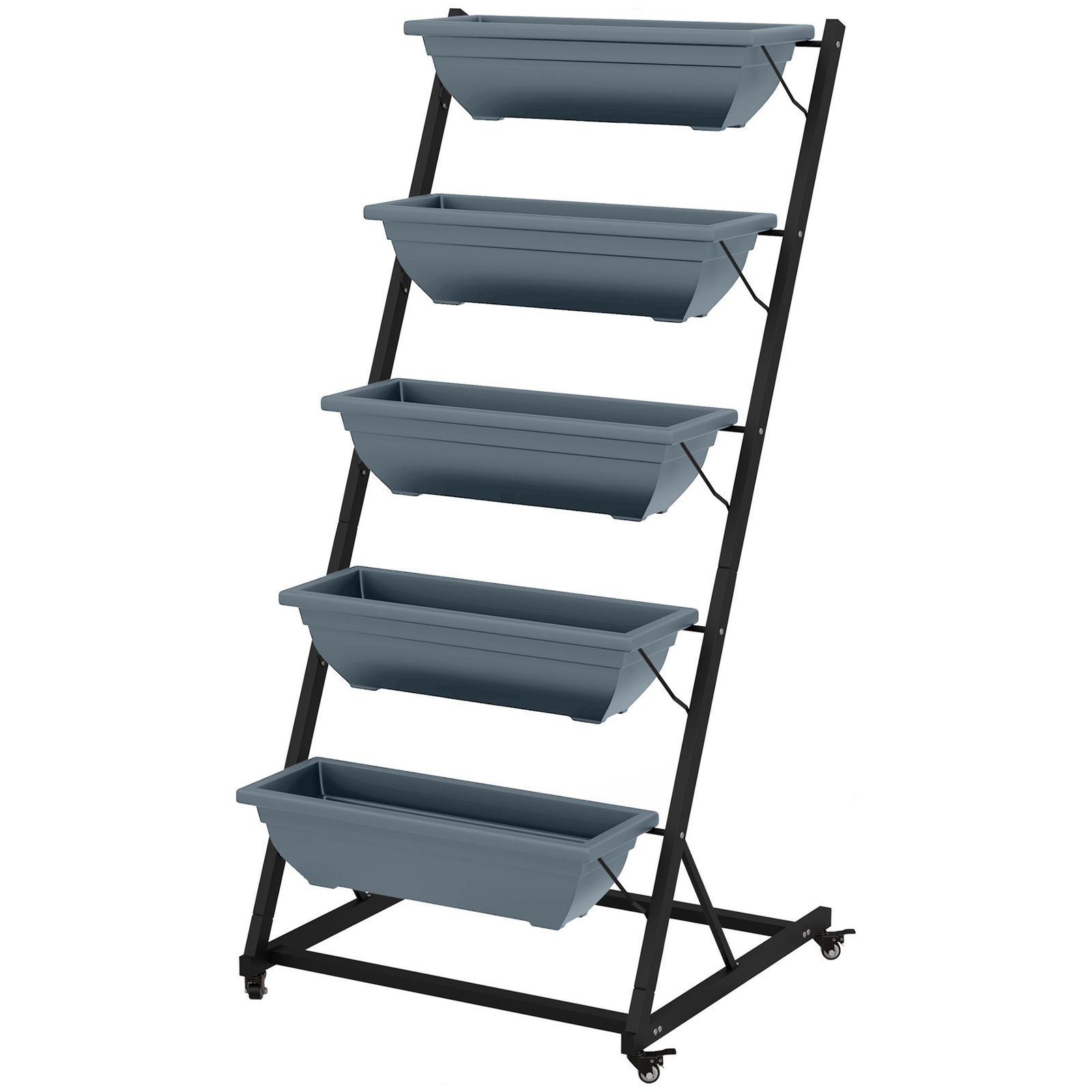 Daugiaaukštė oro sąlygoms atspari augalų lentyna su 5 vazonais