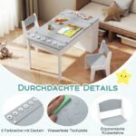 Daugiafunkcis 2-in-1 vaikiškas piešimo staliukas ir molbertas su 2 kėdutėmis (Pilka) – Paveikslėlis 4