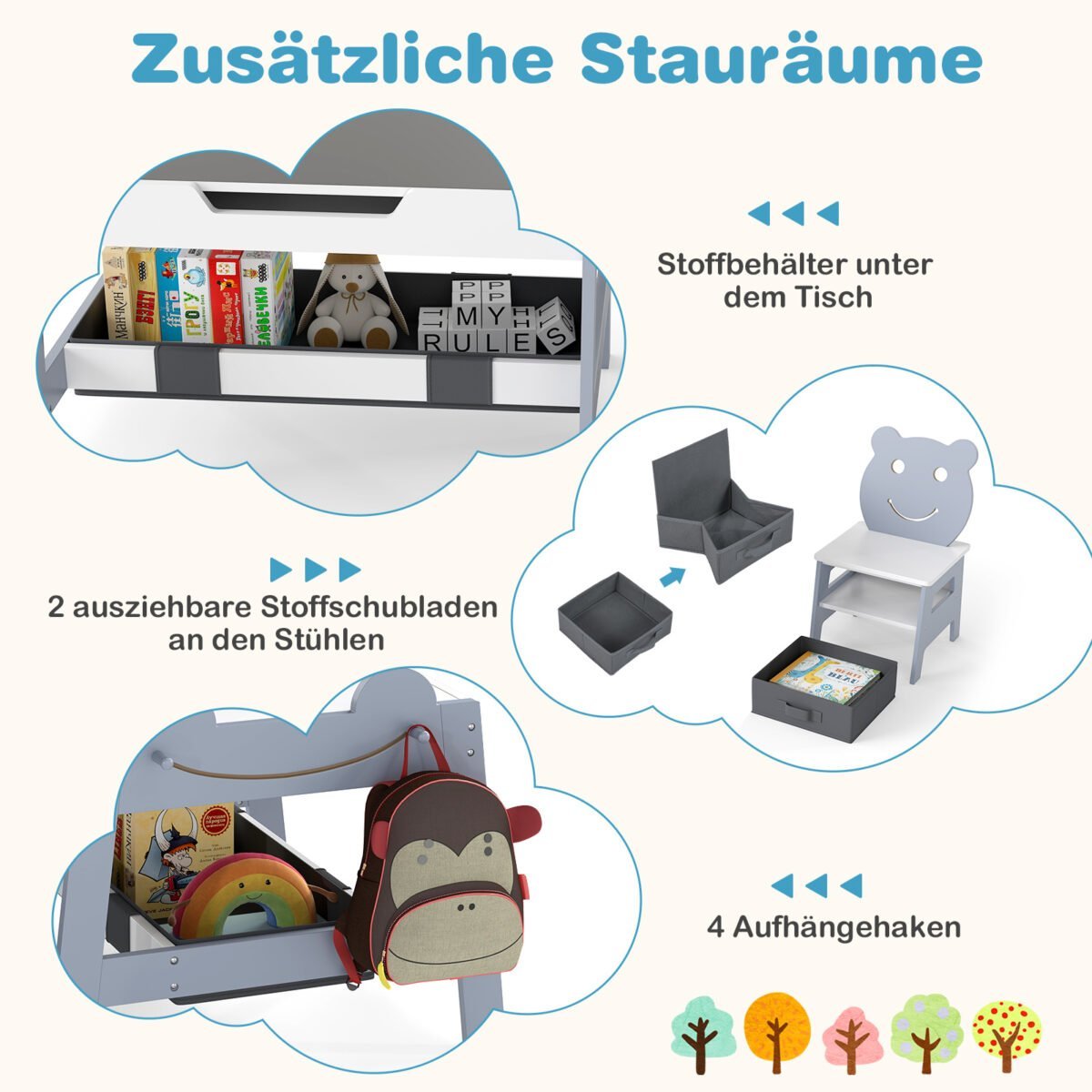 Daugiafunkcis vaikų stalas su dvipuse lenta ir kėdėmis (Pilka) – Paveikslėlis 4