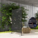 Dekoratyvinė plieninė lauko pertvara su lamelėmis ir atrama augalams – Paveikslėlis 9