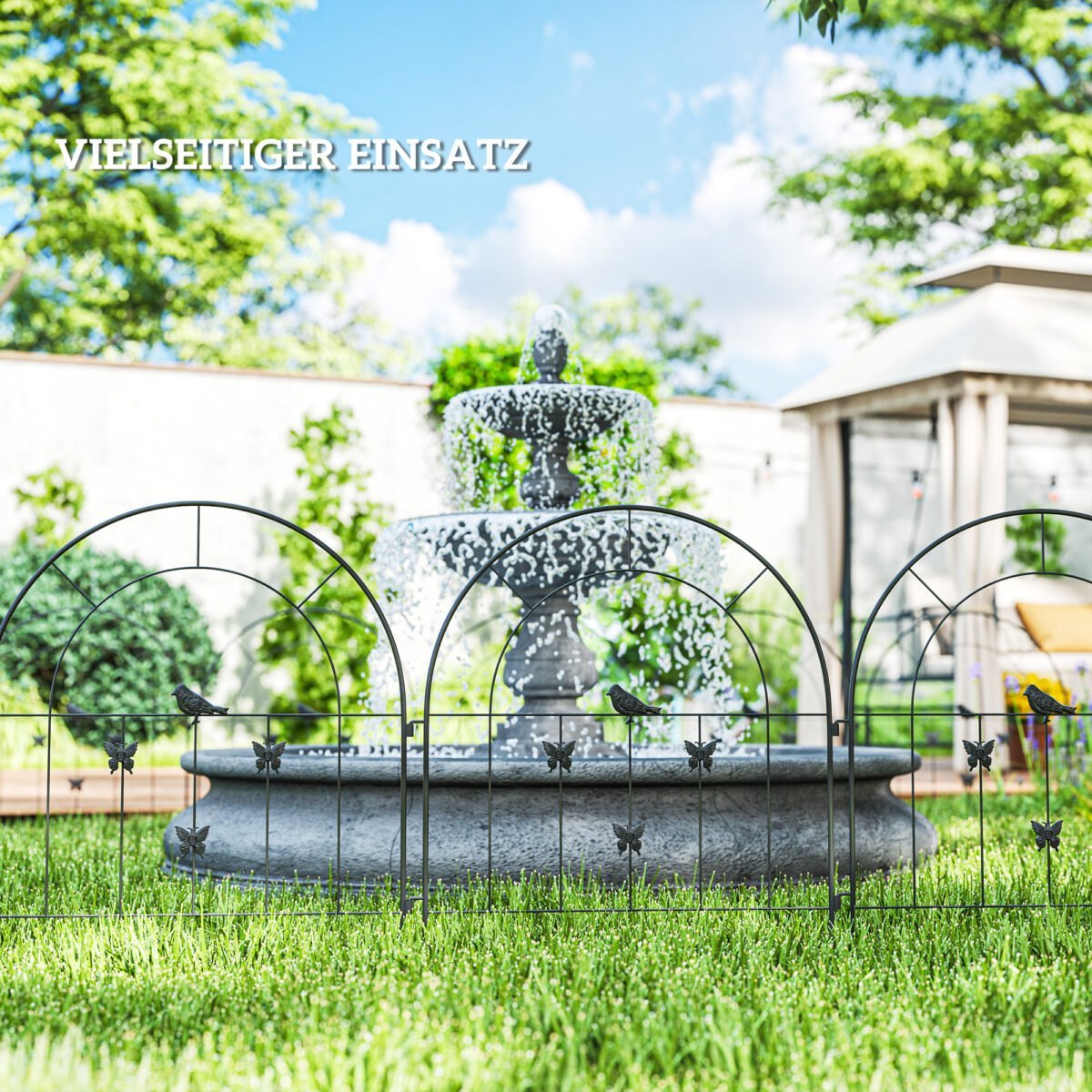 Dekoratyvinė plieninė sodo tvora su 5 įsmeigiamais segmentais 300x70 cm – Paveikslėlis 6