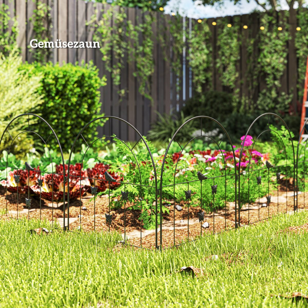 Dekoratyvinė plieninė sodo tvora su 5 įsmeigiamais segmentais 300x70 cm – Paveikslėlis 7