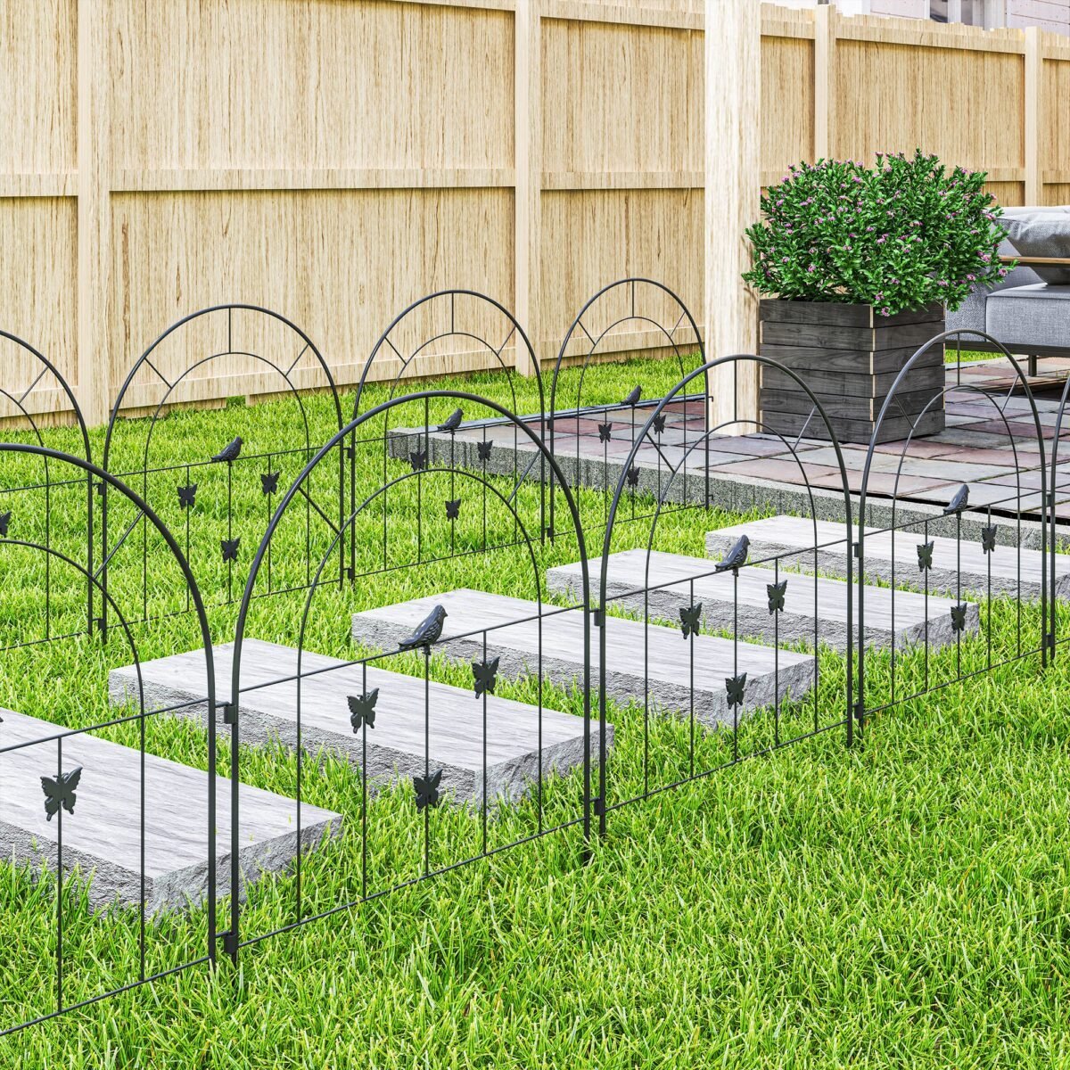Dekoratyvinė plieninė sodo tvora su 5 įsmeigiamais segmentais 300x70 cm – Paveikslėlis 9