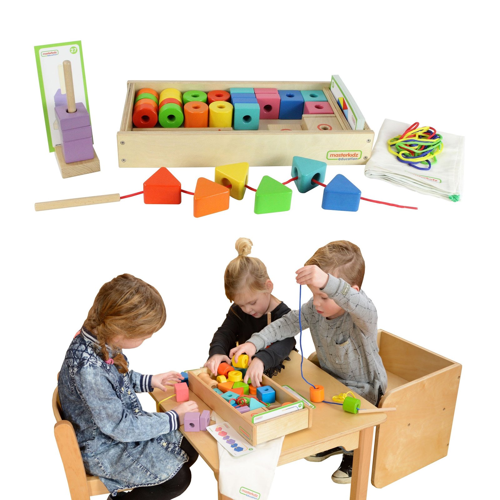 Didelis medinis montessori vėrimo rinkinys