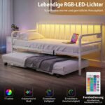Dienos lova su LED apšvietimu įkrovimo stotele ir ištraukiamu patalu (Balta)