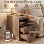 Du naktiniai staliukai su įkrovimo stotele ir stalčiais (Ruda) – Paveikslėlis 3