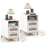 Dviejų dalių naktinių staliukų komplektas su įkrovimo stotele ir 2 stalčiais (Balta)