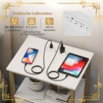 Dviejų dalių naktinių staliukų komplektas su įkrovimo stotele ir lanksčiu stalčiumi (Balta) – Paveikslėlis 3