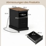 Dviejų naktinių staliukų komplektas su įkrovimo stotele ir stalčiais (Juoda) – Paveikslėlis 2