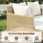 Rataninis dvigulis gultas su pagalvėlėmis sėdynei ir nugarai (Smėlio spalvos)