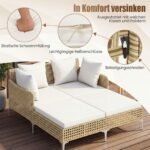 Rataninis dvigulis gultas su pagalvėlėmis sėdynei ir nugarai (Smėlio spalvos) – Paveikslėlis 2