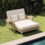 Dvivietė lauko sofa-lova su daiktadėže ir reguliuojamu atlošu (Smėlio) – Paveikslėlis 5