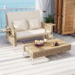 Dvivietė lauko sofa-lova su daiktadėže ir reguliuojamu atlošu (Smėlio) – Paveikslėlis 4