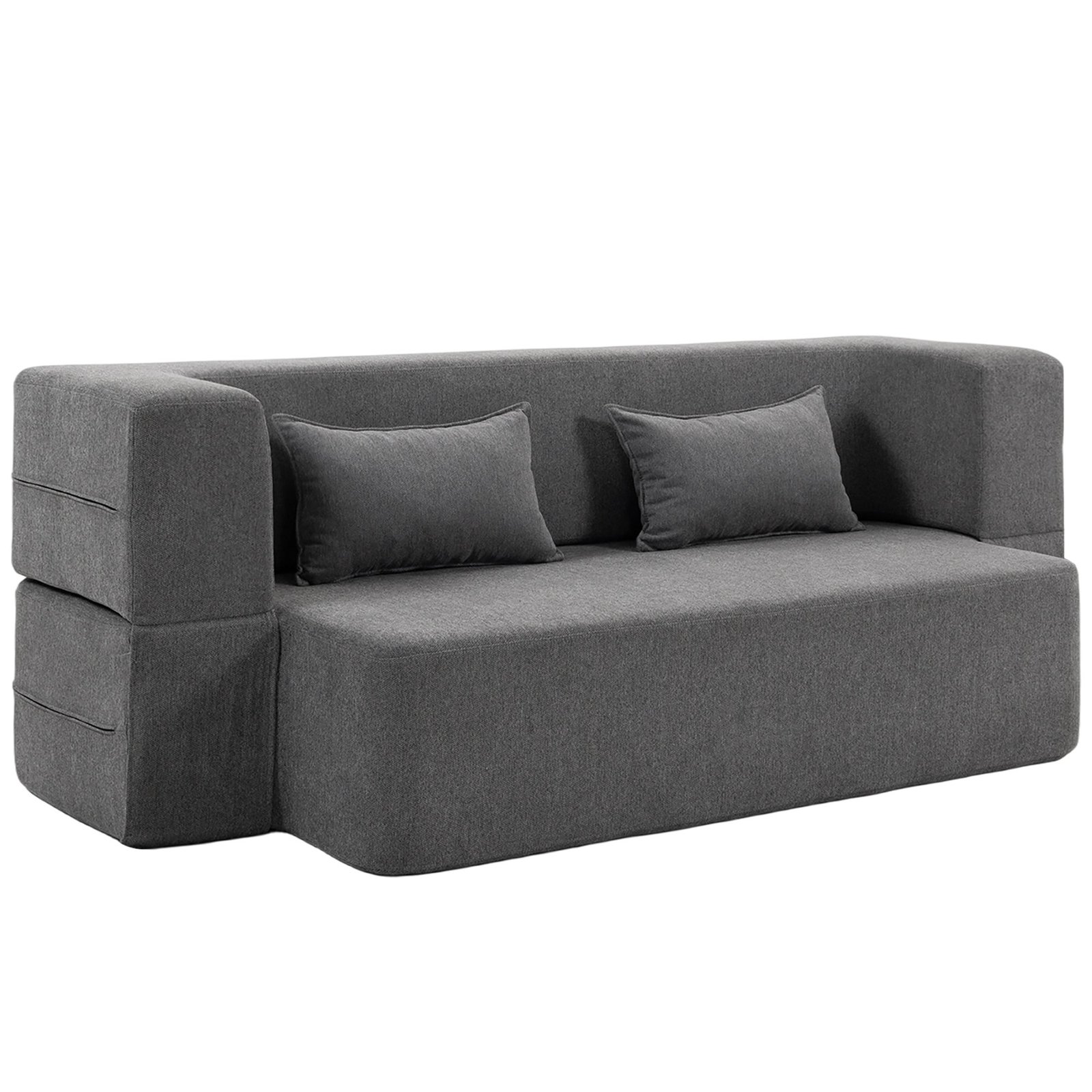 Dvivietė transformuojama sofa-lova su plačiais porankiais