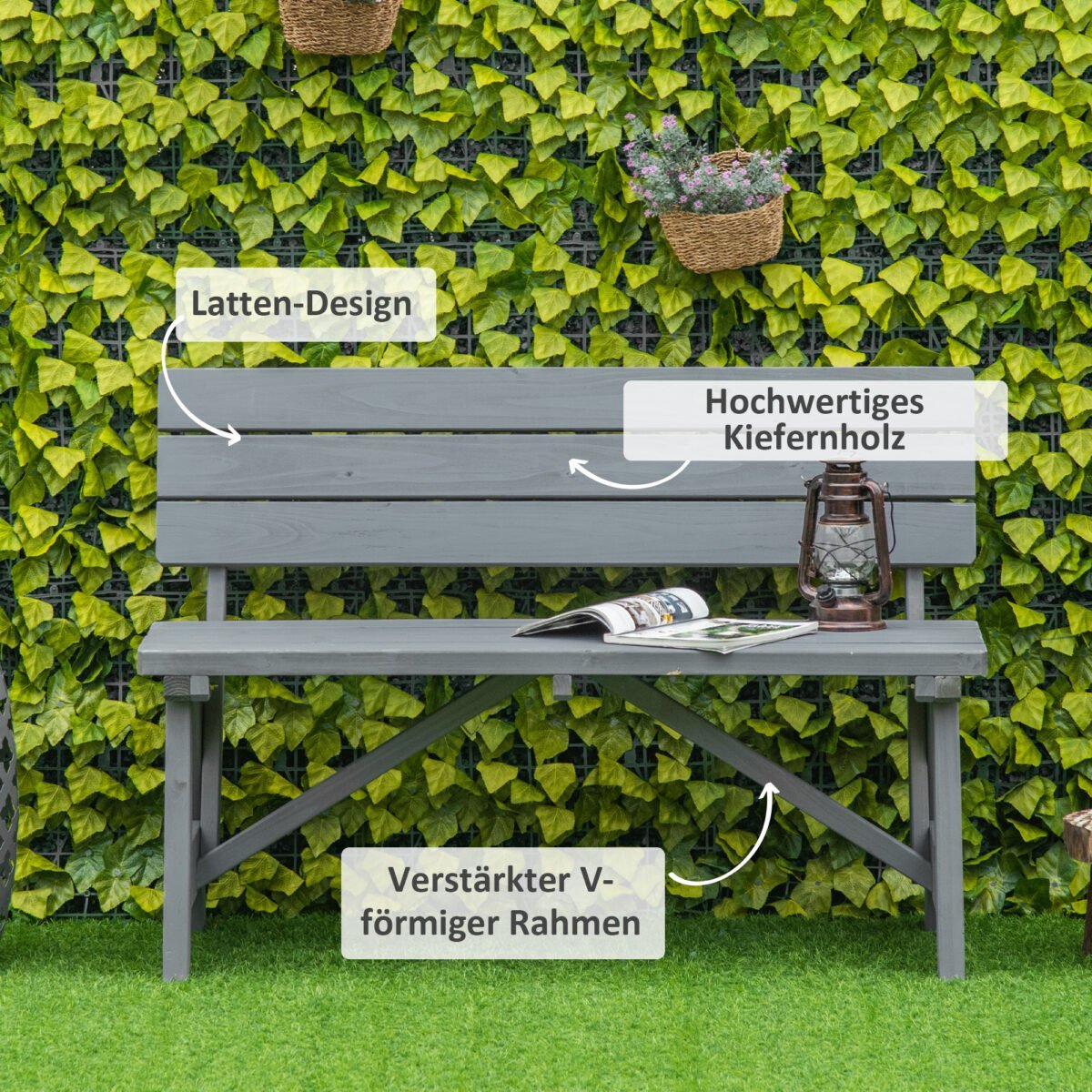 Dvivietis medinis sodo suoliukas atsparus oro sąlygoms ir UV spinduliams – Paveikslėlis 5