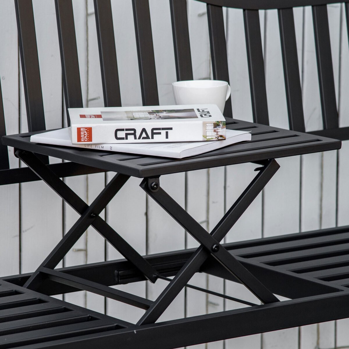 Dvivietis metalinis sodo suoliukas su ištraukiamu staliuku – Paveikslėlis 9