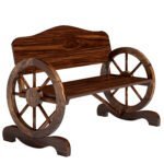 Dvivietis rustikinis sodo suoliukas su rato formos porankiais