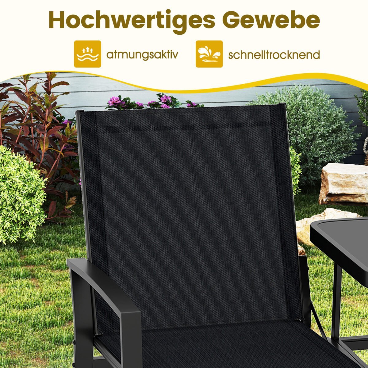 Dvivietis sodo suoliukas su integruotu staliuku (Juoda) – Paveikslėlis 3