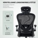Ergonominė biuro kėdė su atlenkiamais porankiais ir reguliuojama juosmens atrama