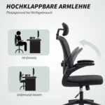 Ergonominė biuro kėdė su atlenkiamais porankiais ir reguliuojama juosmens atrama