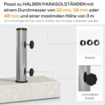 Granito saulės skėčio stovas 25 kg – reguliuojamas kotams