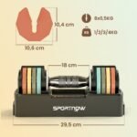 Greitai reguliuojamų hantelių rinkinys su padėklu 1-5 kg