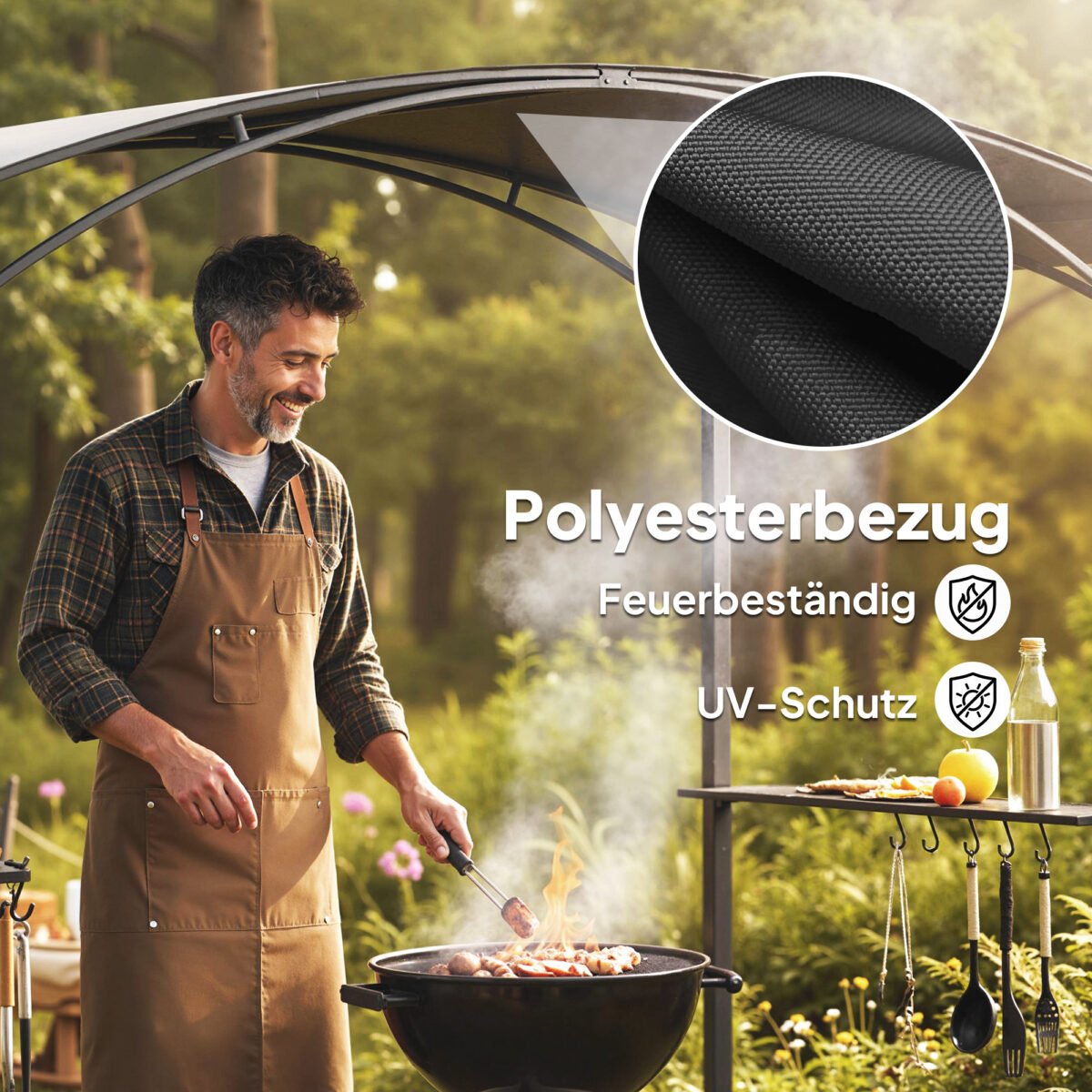 2,4 x 1,5 m Ugniai atspari grilio pavėsinė su šoninėmis lentynėlėmis – Paveikslėlis 6