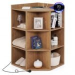 Kampinė knygų lentyna su integruota įkrovimo stotele (Natūrali)